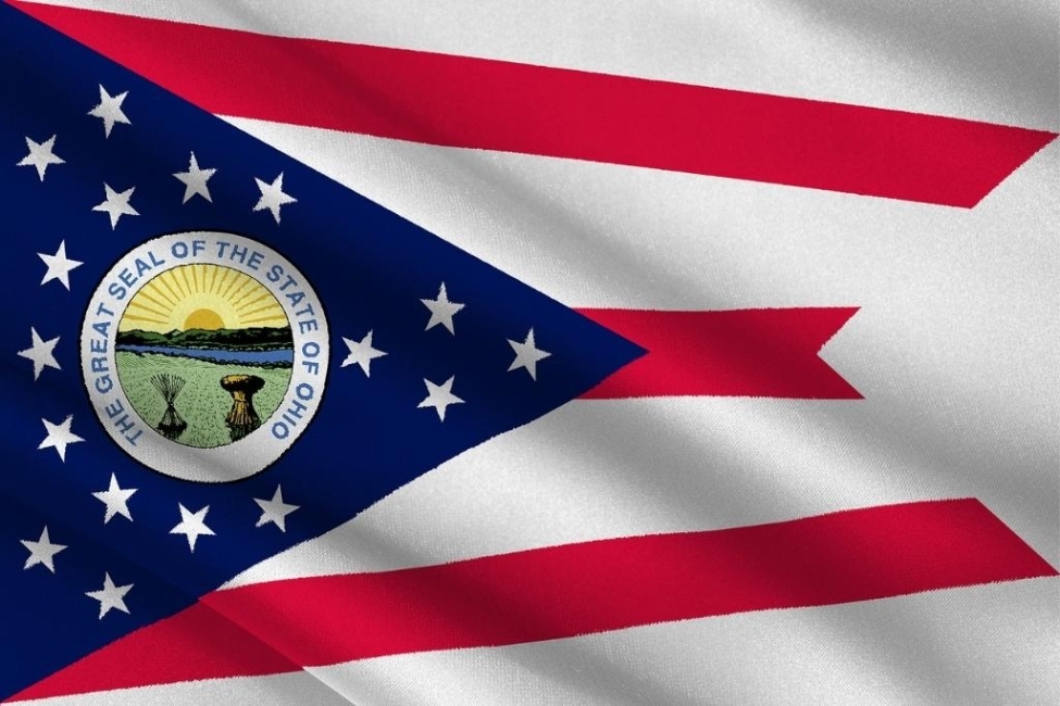 Flag of Ohio is a state of United States. 3D illustration. Ohio detox concept.